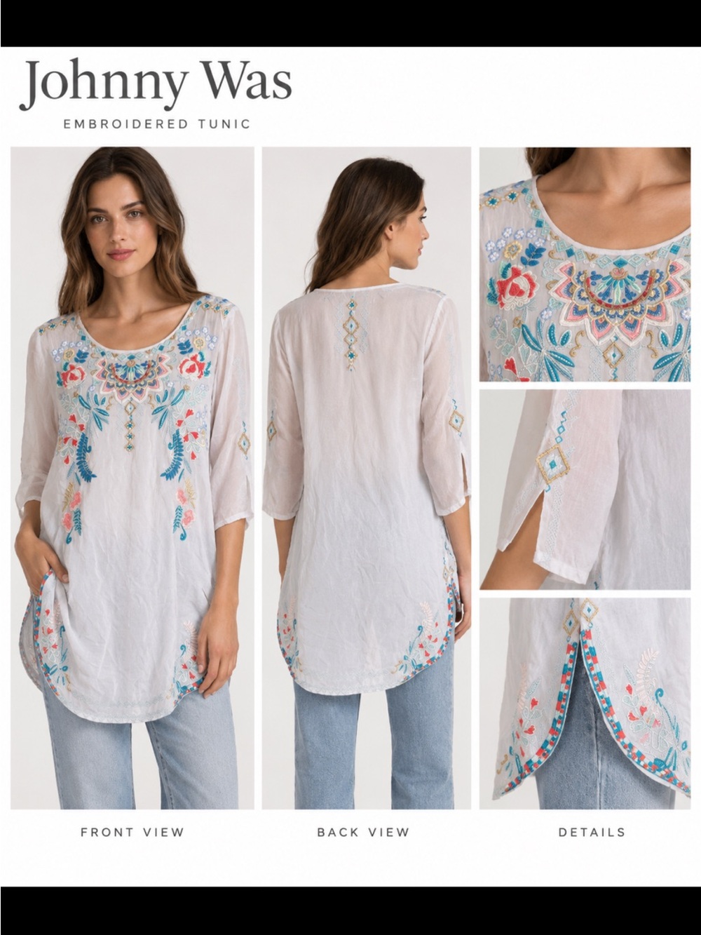 Johnny Was Embroidered Blush Taupe Tunic Top Size L